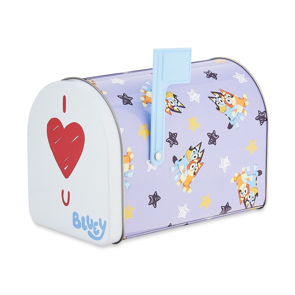 BLUEY Show Character Bingo Love You Metal Hinged Lid Working Mailbox Toy